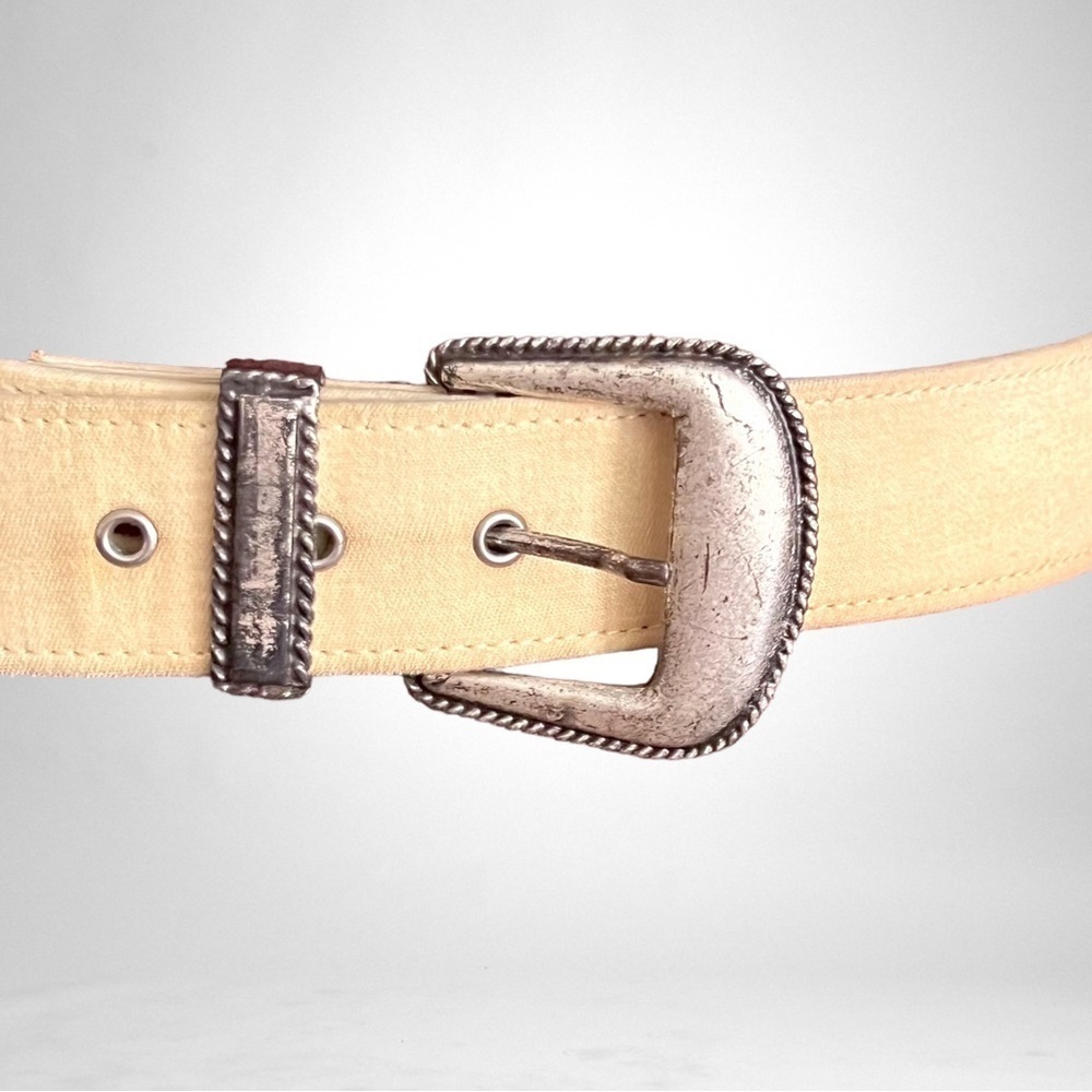Vintage Western Canvas Belt SZ L Cream Silver - Picture 7 of 9